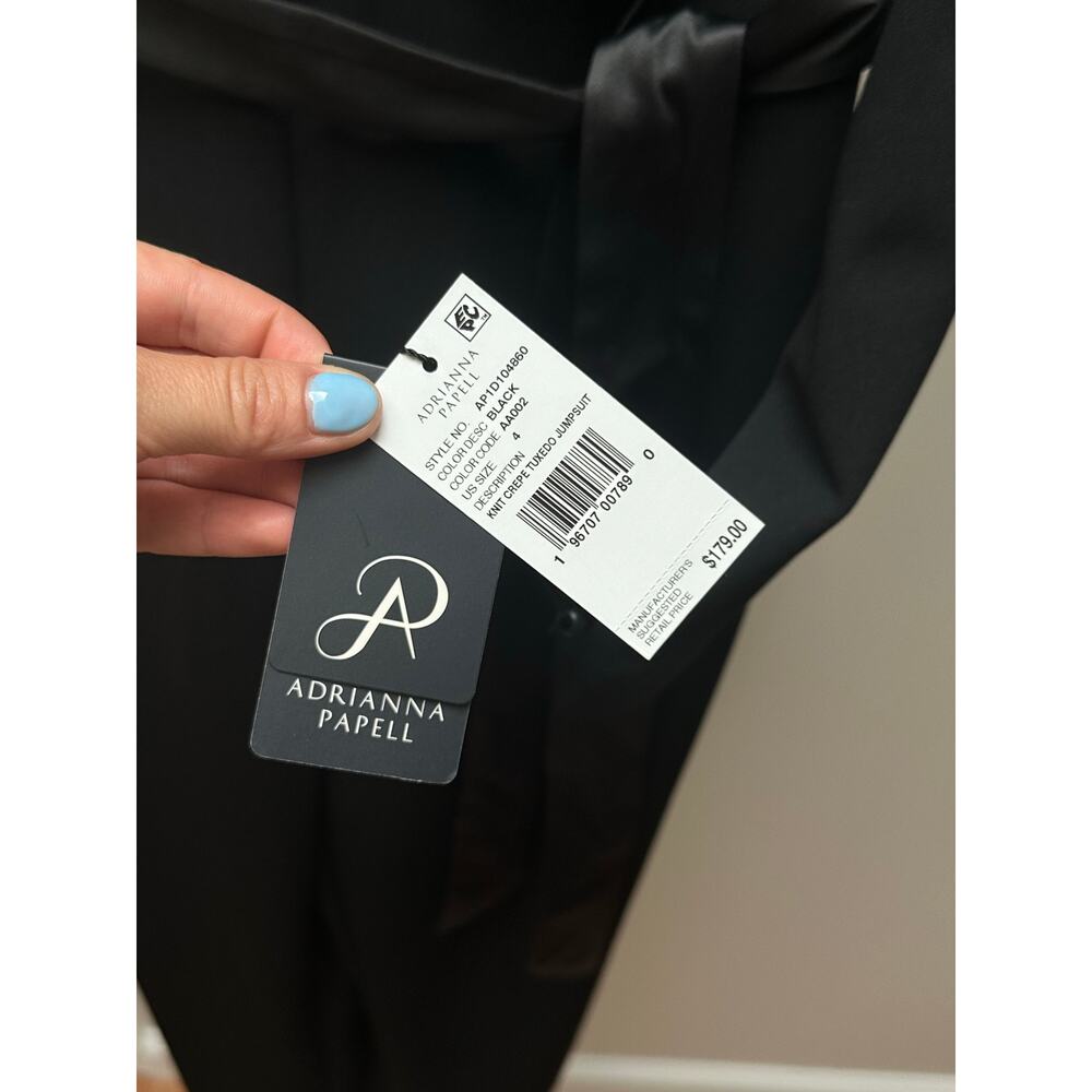 NEW NWT Adrianna Papell Womens Stretch Crepe Tuxedo Jumpsuit Sequin Lapel size 4 - Picture 6 of 8